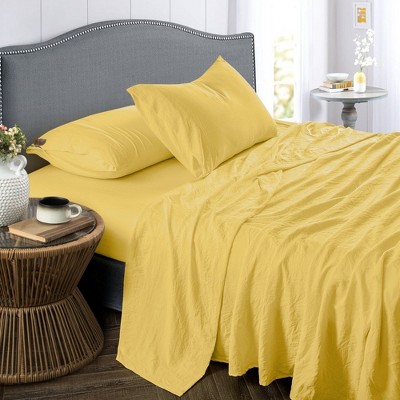 Prewashed Vintage Linen Style Crinkle Sheet Set - Extra Soft, Lightweight Bed Sheets and Pillowcase Set by Sweet Home Collection®
