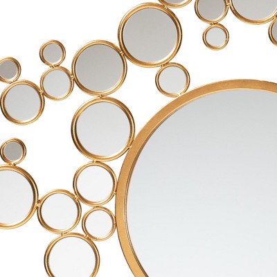 36" Gold Rectangular Wood and Leather Wall Mirror