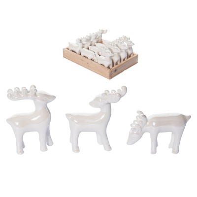 Transpac Dolomite 8.5 in. White Christmas Elegant Reindeer Figurine Set of 12 In Crate