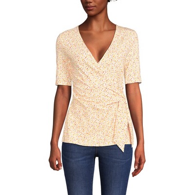 Lands' End Women's Elbow Sleeve Lightweight Jersey Side Tie Blouse