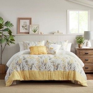 Okak All Size 5-Piece Full-print Floral Striped Bed Comforter Set with Decorative Pillows,Comfortable Lightweight Quilt Bedding Sets,Machine Washable - 1 of 4