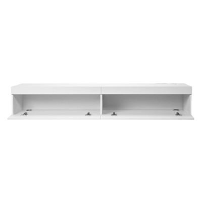 Mobile TV Farmhouse Con Porta Fienile - Fino A 80 Pollici, Mensola Per Soundbar, 177,8x50,8x99,7 Cm, Bianco