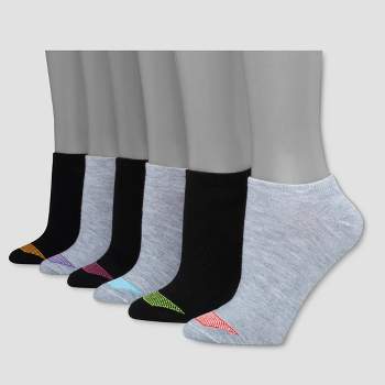 Hanes Premium Women's Extended Size Cool Comfort Lightweight 6pk No Show Socks - Black/Gray 8-12