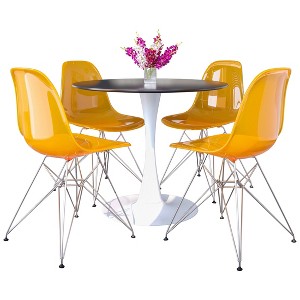 LeisureMod 5-Piece Dining Set, 35" Round Dining Table, White Iron, 4 Side Chair in Chrome - 1 of 4
