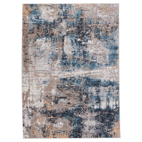 Casiane Abstract Area Rug Gold Blue, Gray Blue And Gold Area Rugs