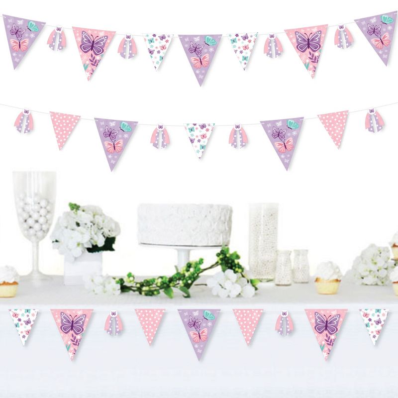 Big Dot of Happiness Beautiful Butterfly - DIY Floral Baby Shower or Birthday Party Pennant Garland Decoration - Triangle Banner - 30 Pieces, 2 of 9