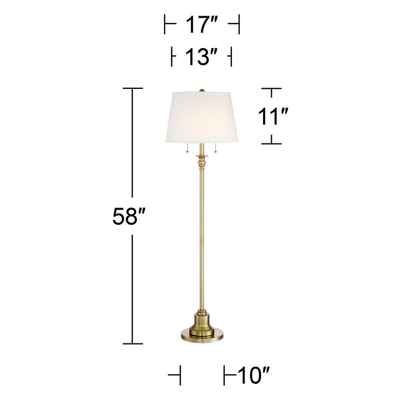 360 Lighting Spenser Vintage Floor Lamp 58" Tall Brushed Antique Brass Metal Off White Linen Drum Shade for Living Room Bedroom Office House Home, 5 of 11