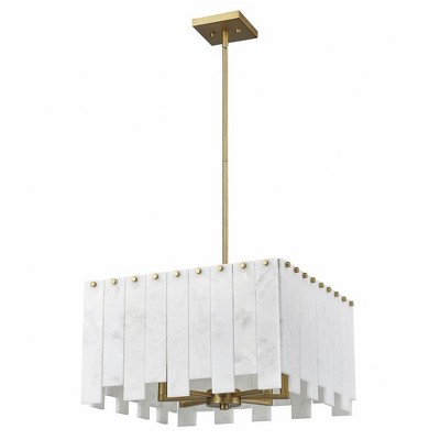 Viviana Art Deco 4-Light Pendant in Rubbed Brass with Alabaster Strips