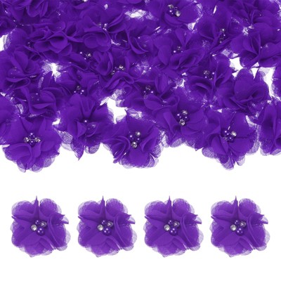 Unique Bargains Mesh Fabric Rhinestone Pearl Chiffon Flowers 2.17 x 2.17 Inch