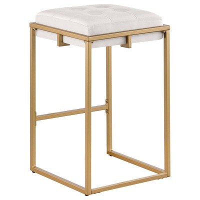 Nadia Beige and Gold Metal Backless Counter Stools, Set of 2
