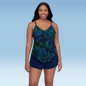 Trimshaper Women's Lena 4 Tier Ruffle Tankini Swimsuit Top - 1 of 3
