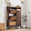 Entryway Rattan Shoe Cabinet with 3 Flip Drawers, 3-Tier Wood Shoe Rack Storage Cabinet with Adjustable Shelves, Freestanding Shoe Storage Organizer - 2 of 4