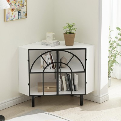 GustoWave Sideboard Cabinet with 2 Doors and 2-Tier Shelves Free-Standing Metal Frame Storage Shelf Organizer White