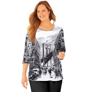 Catherines Women's Plus Size 3/4 Sleeve Seasonal Tee - 1 of 4