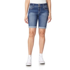 WallFlower Women's Luscious Curvy Denim Shorts Mid-Rise Bling Insta Stretch Juniors (Available in Plus Size) - 1 of 3