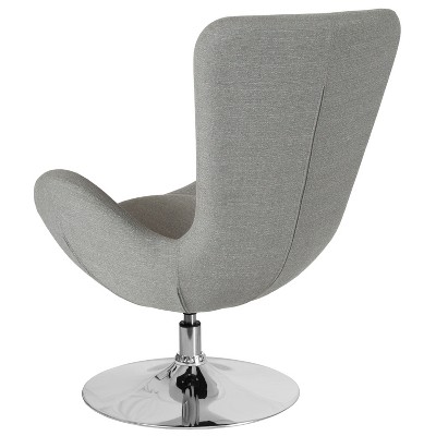 31" Light Gray Fabric High-Back Egg Lounge Chair with Chrome Swivel Base