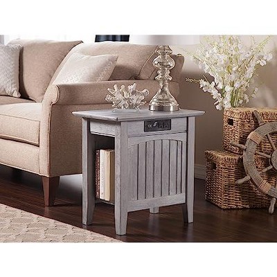 Nantucket Driftwood Rectangular Side Table with Charging Station