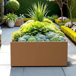 TOAOTBNBO Metal Planters Pots with Drainage Holes, Outdoor Rectangular Planter, Tall Porch Planters for Outdoor and Garden, Brown - 1 of 4