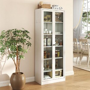ACEPANO 72.05 in. H Freestanding Metal Kitchen Pantry Cabinet with 5 Adjustable Shelves for Kitchen-White - 1 of 4
