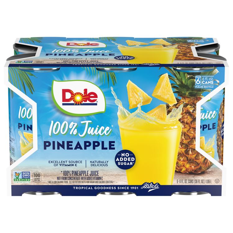 Dole 100% Pineapple Juice - 6pk/6 fl oz Cans, 1 of 7
