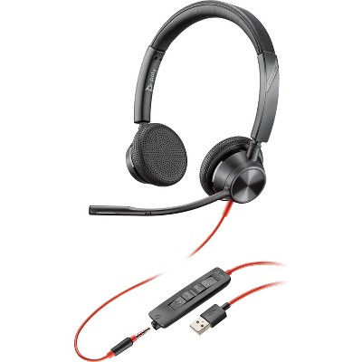 Plantronics Blackwire 3325 Wired Stereo Headset with Boom Mic (Poly) - Connect to PC / Mac via USB-A or mobile / tablet via 3.5 mm connector - Works with Teams, Zoom & more