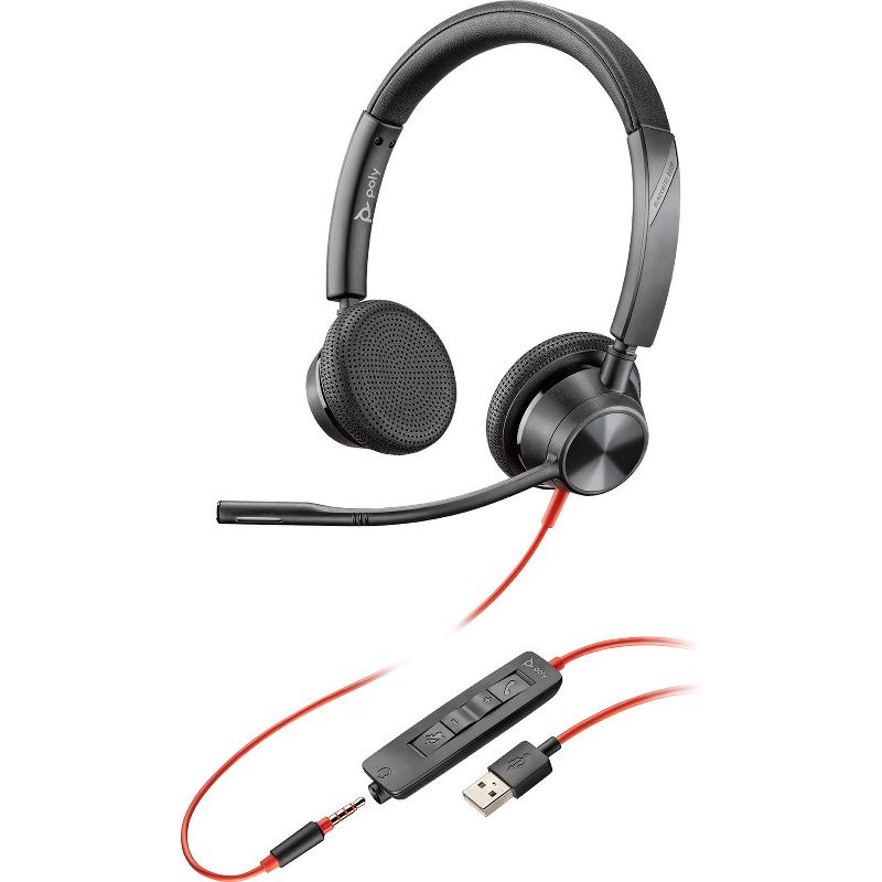 Plantronics Blackwire 3325 Wired Stereo Headset with Boom Mic (Poly) - Connect to PC / Mac via USB-A or mobile / tablet via 3.5 mm connector, 1 of 3