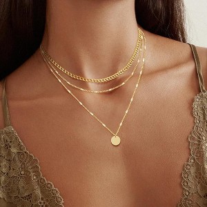 HTUTWOO 14K Gold Plated Layering Necklaces For Women Gold Necklace Set, Cuban Link, Snake Chain, Paperclip Layered Chainsa - 1 of 4
