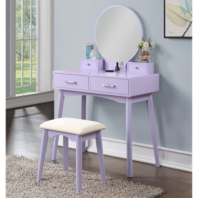 Roundhill Furniture Liannon Contemporary Wood Vanity and Stool Set, Purple