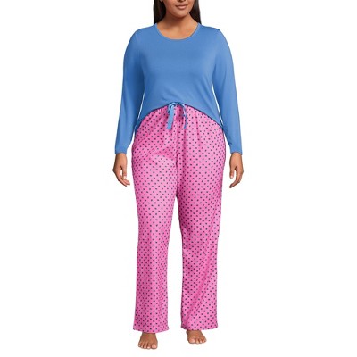 Lands' End Women's Pajama Set Knit Long Sleeve T-Shirt and Flannel Pants
