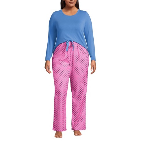 Lands' End Women's Pajama Set Knit Long Sleeve T-Shirt and Flannel Pants - image 1 of 3