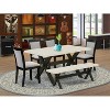HomeStock 6-Piece Rectangle Natural Oak Finish Solid Wood Top Dining Table with 1-Bench, 4 Upholstered-Chairs - 2 of 4