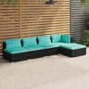 vidaXL 5 Piece Outdoor Patio Lounge Set - Poly Rattan Black with Cushions - Durable Powder Coated Steel Frame - Modular Design - 2 of 4