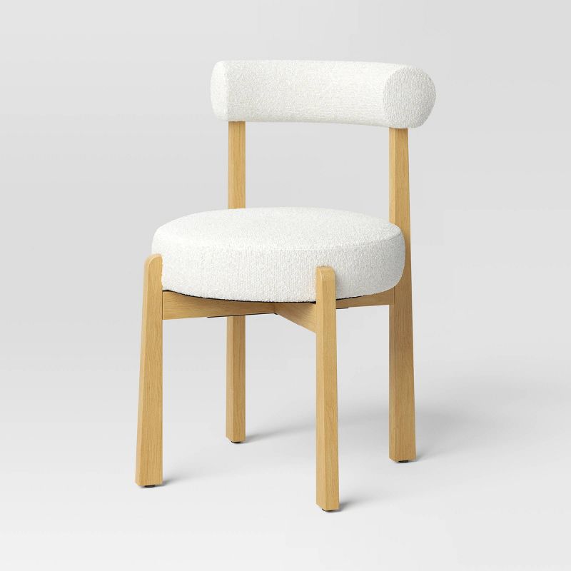 Sculptural Upholstered and Wood Dining Chair Cream Boucle - Threshold™, 1 of 6