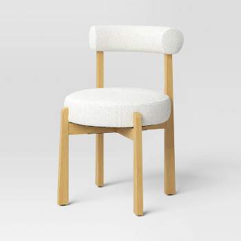 Sculptural Upholstered and Wood Dining Chair Cream Boucle - Threshold™