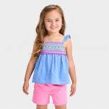 Toddler Girls' Embroidered Chambray Short Sleeve Shirt - Cat & Jack™ Blue