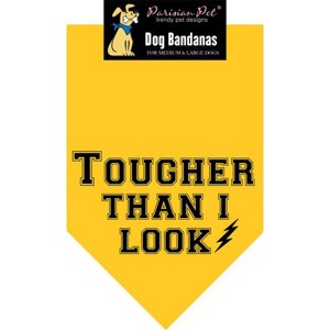 Parisian Pet 'Tougher Than I Look' Bandana - Comfortable, Stylish Yellow Dog & Cat Bandana, Trendy Design - 1 of 4
