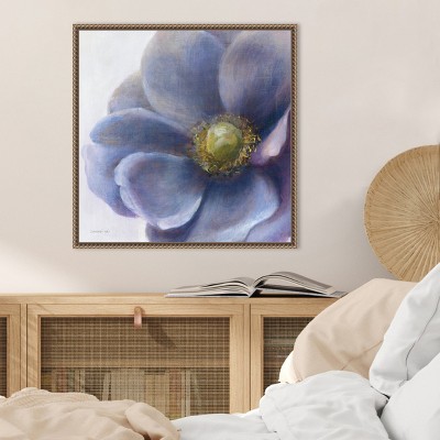 Purple and Yellow Anemone Botanical Canvas Art with Bronze Frame