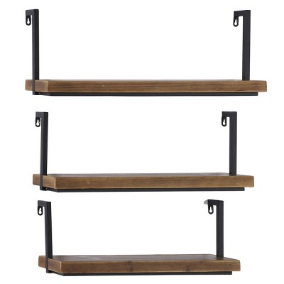 Set of 3 Industrial Wood Wall Shelves Brown - Olivia & May