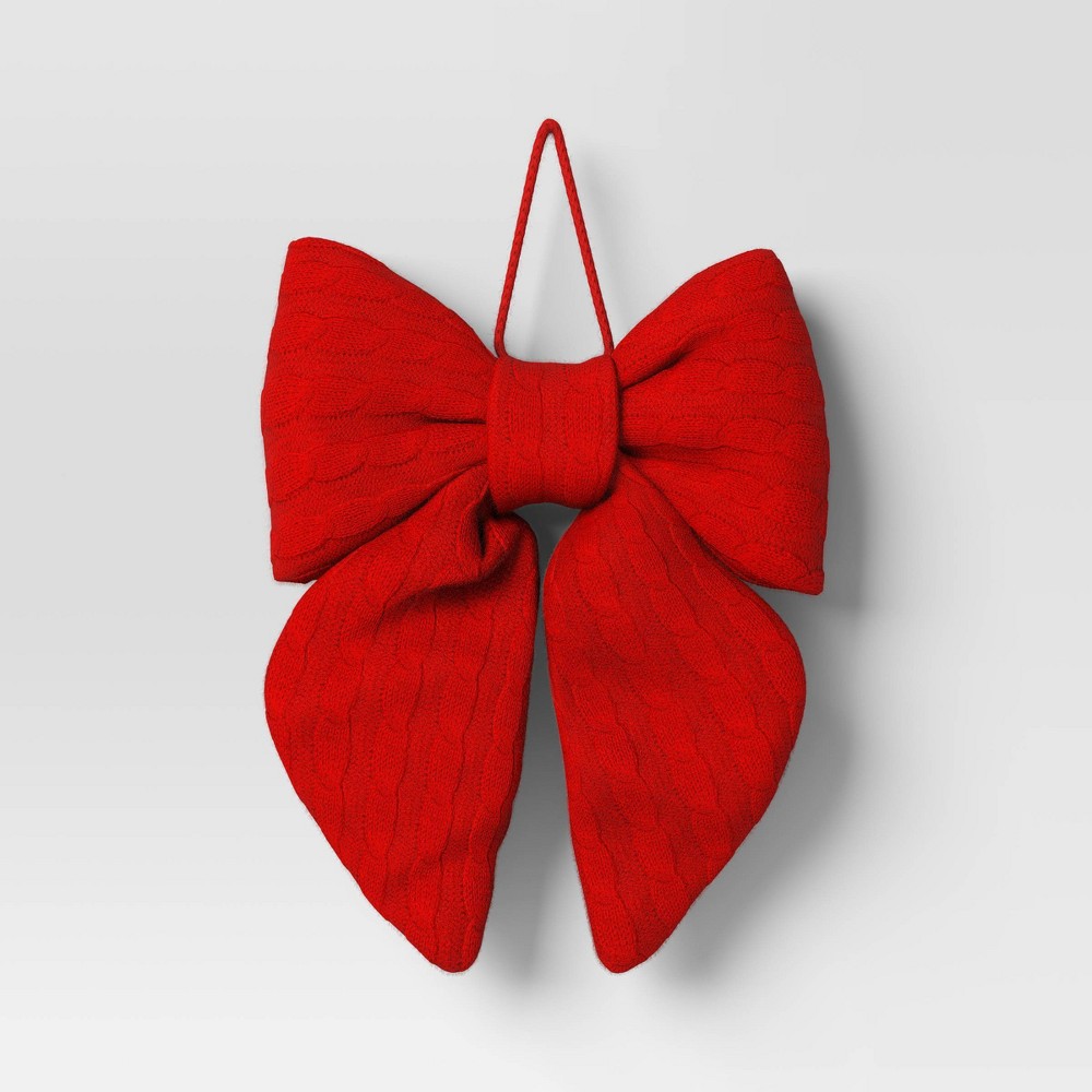 14"x19" Christmas Jumbo Cable Knit Bow Wall Decor Red - Wondershop™
