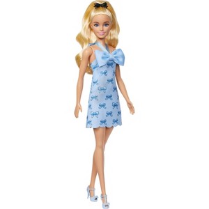 Barbie Fashionistas Doll #237 in Blue Bow Halter Dress, Blonde Ponytail with Bow Accessory - 1 of 4