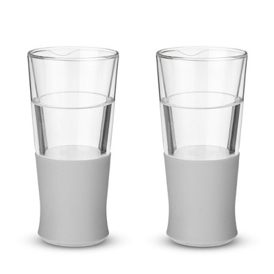 Gray Double Wall Glass Beer Freezer Set, 16oz, 2 Pieces