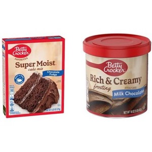 Betty Crocker 13.25oz Chocolate Fudge Super Moist Cake Mix + 16oz Rich and Creamy Milk Chocolate Frosting - 1 of 3