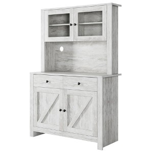 Kitchen Pantry Cabinet with Microwave Stand - Freestanding Gray Hutch Cabinet with Adjustable Shelves for Dining Room/Kitchen Storage - 1 of 4