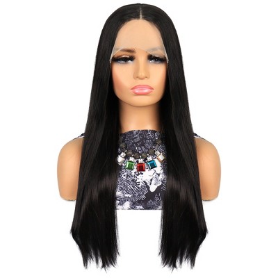 Unique Bargains Lace Front Wigs, Heat Resistant Long Straight Hair For Girl  Daily Use Synthetic Fibre (black, 26) : Target