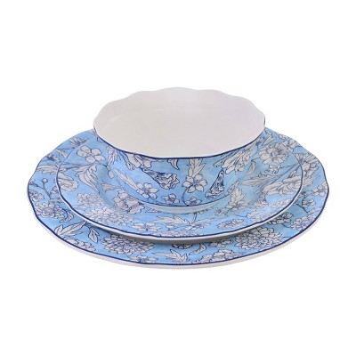 Cleremont Blue Floral Porcelain 12-Piece Dinnerware Set