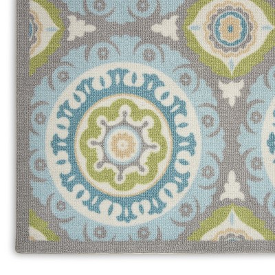 Blue Rectangular Flat Woven Synthetic Medallion Rug