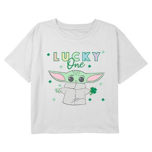 Girl's Star Wars: The Mandalorian Rainbow Lucky One Grogu Crop T-Shirt - 1 of 3