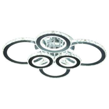 HOMCOM Elegant LED Chandelier with 6 Rings, Ceiling Light with Cool White Lighting for Living Room, Dining Room, or Bedroom, Silver