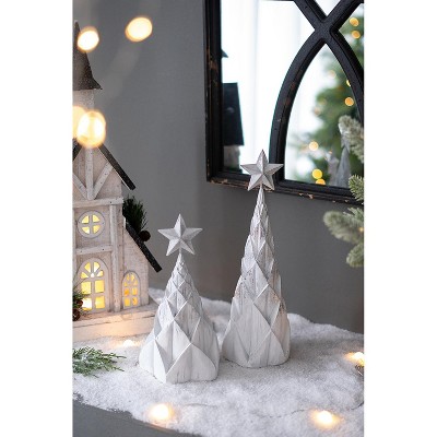 DYLives Set of 3 Silver Foil Christmas Trees with Star Toppers - 16", 12" & 8.8" White Resin Holiday Decor