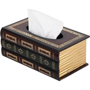 Classic Antique Book Tissue Box Cover, Brown Wooden Retro Design for Living Room and Office Decor - 1 of 4